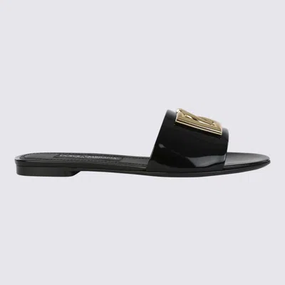 Dolce & Gabbana Black Leather Logo Slide Sandals