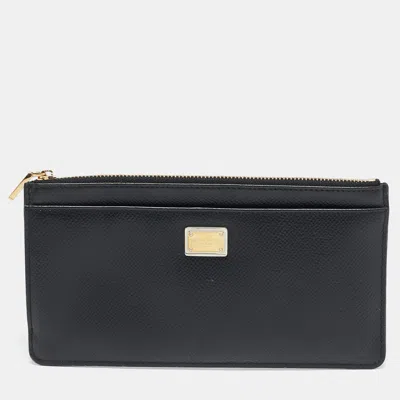Pre-owned Dolce & Gabbana Black Leather Long Zip Card Case