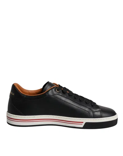 Dolce & Gabbana Black Leather Low Top Men Sneakers Shoes In Black/white