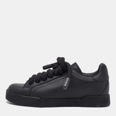 Pre-owned Dolce & Gabbana Black Leather Low Top Sneakers Size 39