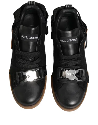 Dolce & Gabbana Black Leather Low Trainers Men Sneakers Shoes In Multi