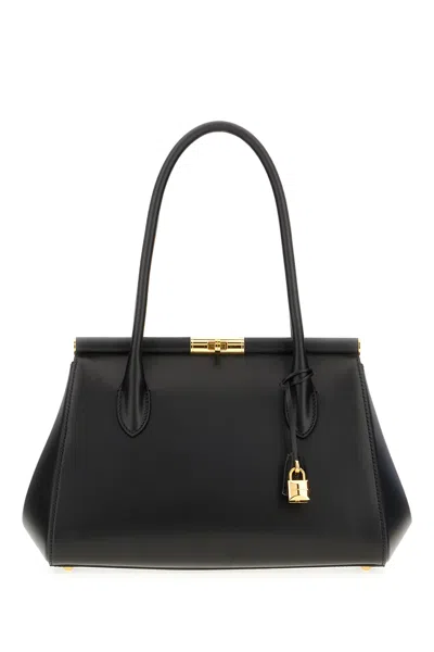 Dolce & Gabbana Black Leather Marlene Handbag In Multicolour