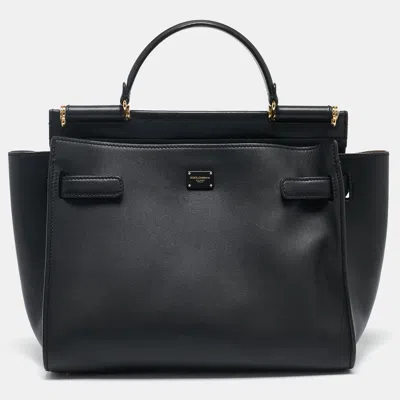 Pre-owned Dolce & Gabbana Black Leather Medium Sicily 62 Top Handle Bag