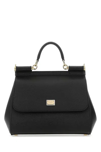 Dolce & Gabbana Black Leather Medium Sicily Handbag In 80999
