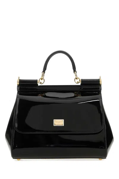 Dolce & Gabbana Black Leather Medium Sicily Handbag In Nero
