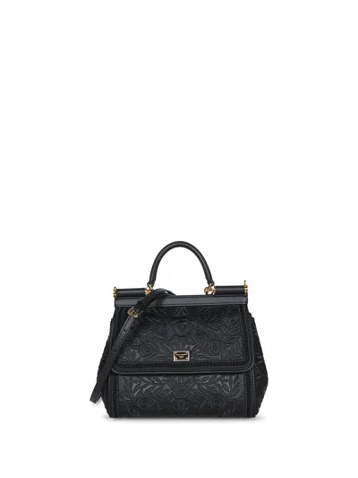 DOLCE & GABBANA BLACK LEATHER MEDIUM SICILY HANDBAG