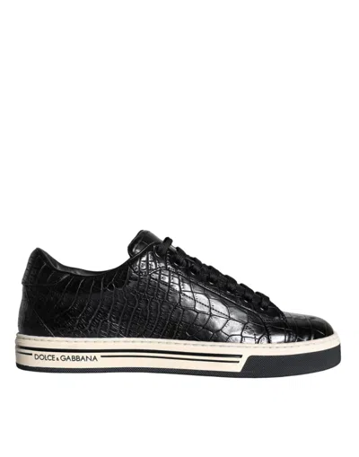 Dolce & Gabbana Rome Trainers In Crocodile Leather In Black