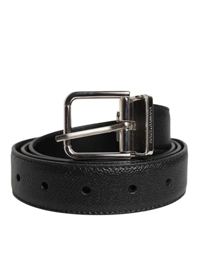 DOLCE & GABBANA BLACK LEATHER METAL BUCKLE CLASSIC BELT