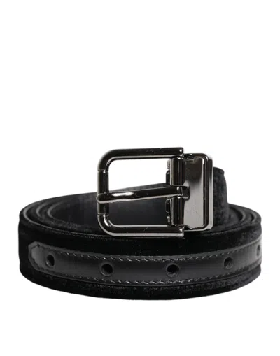 Dolce & Gabbana Black Classic Leather Silver Tone Buckle Belt