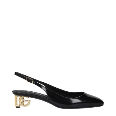 DOLCE & GABBANA BLACK LEATHER MID HEEL PUMPS