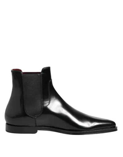 Dolce & Gabbana Black Leather Millenials Mid Calf Boots Shoes