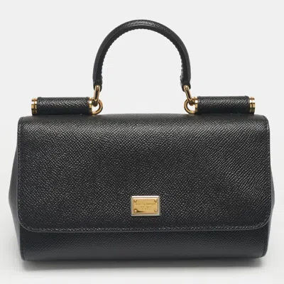 Pre-owned Dolce & Gabbana Black Leather Mini Miss Sicily Top Handle Bag