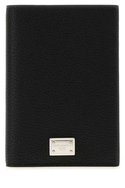 Dolce & Gabbana Black Leather Mini Passport Holder With Silver-tone Hardware