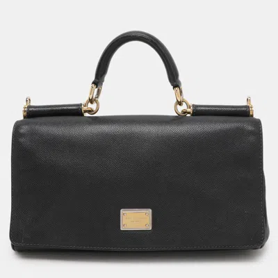 Pre-owned Dolce & Gabbana Black Leather Miss Sicily Chain Top Handle Bag