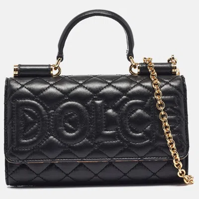 Pre-owned Dolce & Gabbana Black Leather Miss Sicily Von Wallet On Chain