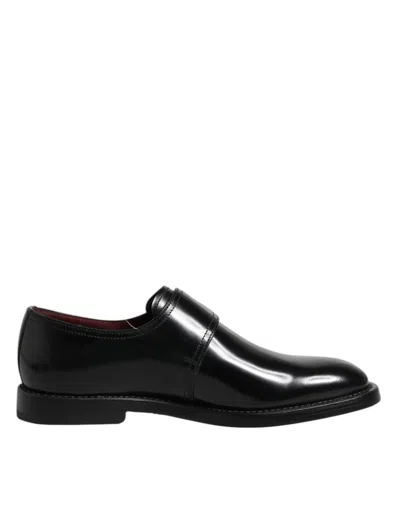 DOLCE & GABBANA BLACK LEATHER MONK STRAP DERBY FORMAL SHOES