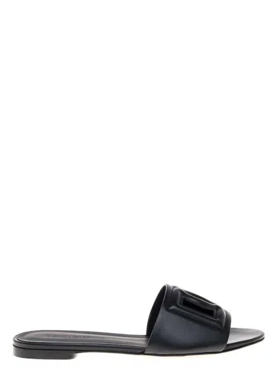 Dolce & Gabbana Black Leather Mules With Logo