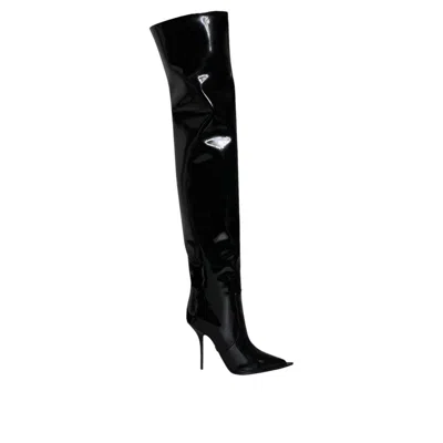 Dolce & Gabbana Black Patent Leather Knee High Boots Shoes