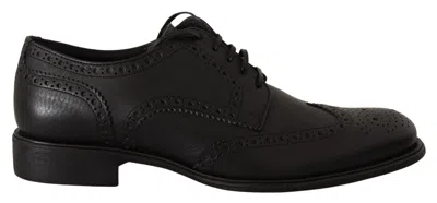 Dolce & Gabbana Dark Blue Leather Wingtip Oxford Dress Shoes In Black
