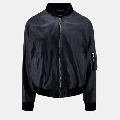 Pre-owned Dolce & Gabbana Black Leather Padded Taurus Jacket It 48