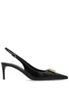 Dolce & Gabbana Black Leather Pointed Toe Slingback Heels In Black