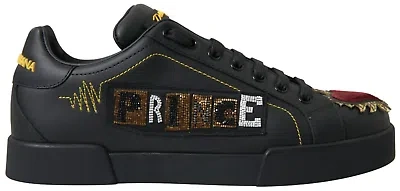 Pre-owned Dolce & Gabbana Black Leather Portofino Prince Sneakers