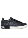Dolce & Gabbana Leather And Fabric Low-top Sneakers With All-over Motif In Black