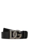 Dolce & Gabbana Men Black Belt With Logo Plaque On The Front In Leather Man In Black