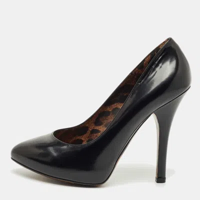 Pre-owned Dolce & Gabbana Black Leather Round Toe Pumps Size 38.5