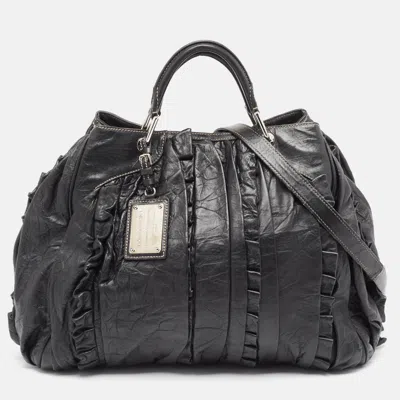Pre-owned Dolce & Gabbana Black Leather Ruffle Miss Brooke Bag