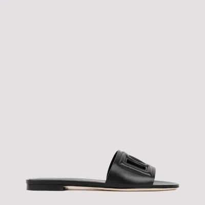 Dolce & Gabbana Embellished Leather Slide Slippers In Black
