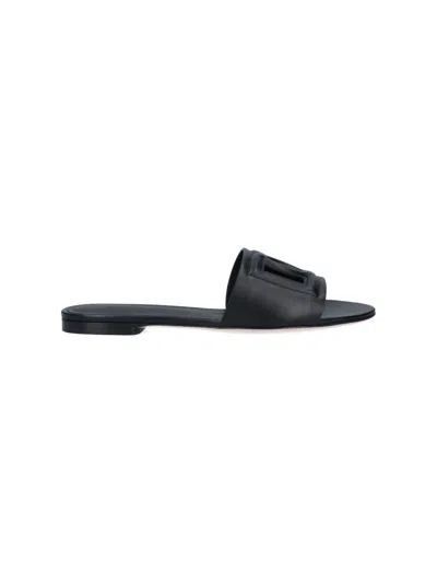 Dolce & Gabbana Dg Logo Leather Slides In Multi