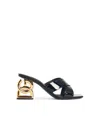 Dolce & Gabbana 75 Patent Leather Dg Heel Mules In Black