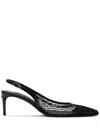 Dolce & Gabbana Vernice Patent Leather-trimmed Mesh Slingback Pumps In Black