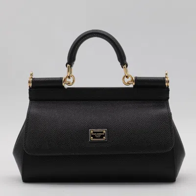 Dolce & Gabbana Black Leather Sicily Small Top Handle Bag