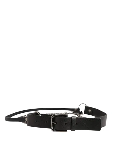 Dolce & Gabbana Black Leather Silver Chain Waist Men Belt In Burgundy