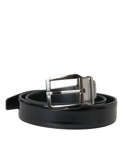 Dolce & Gabbana Black Leather Silver Metal Buckle Belt Men's Men