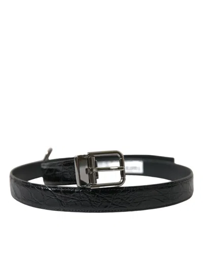 Dolce & Gabbana Elegant Black Leather Belt With Metal Men's Buckle