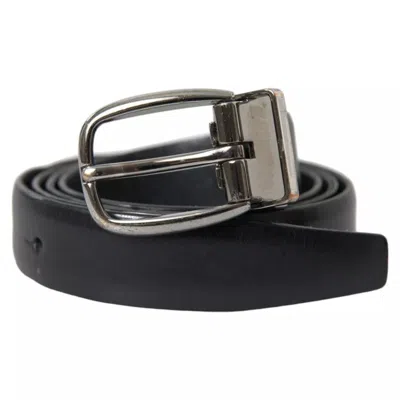 Pre-owned Dolce & Gabbana Black Leather Silver Metal Buckle Men Men's Belt ()