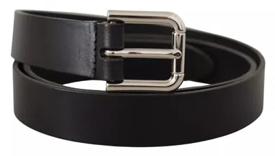 Pre-owned Dolce & Gabbana Black Leather Silver Tone Metal Buckle Classic Men's Belt ()