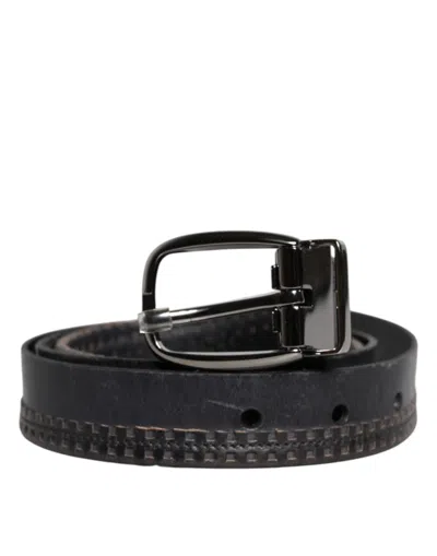 Pre-owned Dolce & Gabbana Black Leather Silver Tone Metal Buckle Men's Belt ()