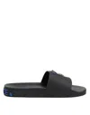 Dolce & Gabbana Black Leather Slides Flats Beachwear Men's Shoes In Animal Print