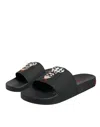 Dolce & Gabbana Black Leather Slides Sandals Beachwear Men's Shoes In Black