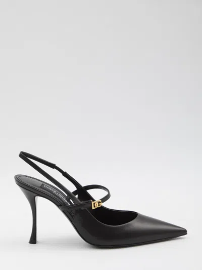 DOLCE & GABBANA BLACK LEATHER SLINGBACK PUMPS
