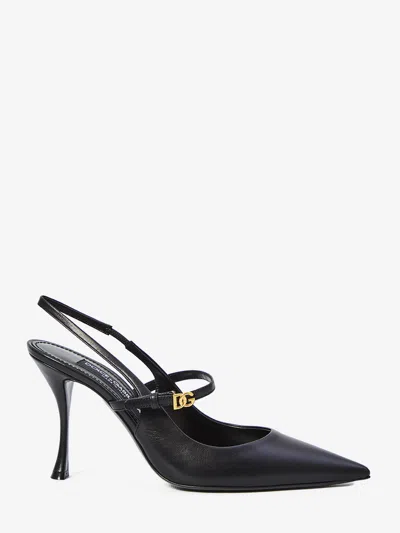 DOLCE & GABBANA BLACK LEATHER SLINGBACK PUMPS