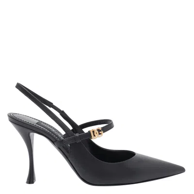 DOLCE & GABBANA BLACK LEATHER SLINGBACKS