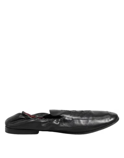 Pre-owned Dolce & Gabbana Black Leather Slip On Men Flat Loafers Men's Shoes ()