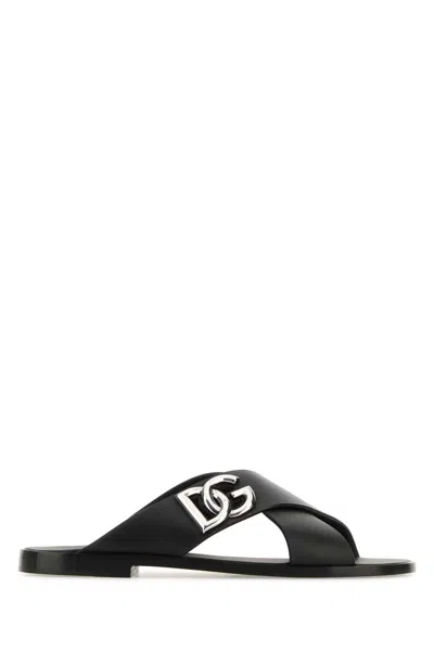 Dolce & Gabbana Black Leather Slippers