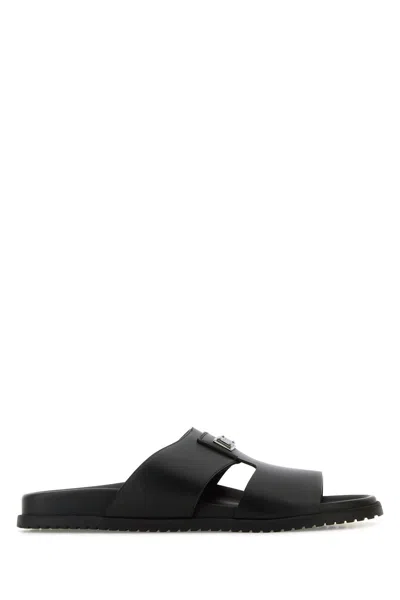 Dolce & Gabbana Black Leather Slippers