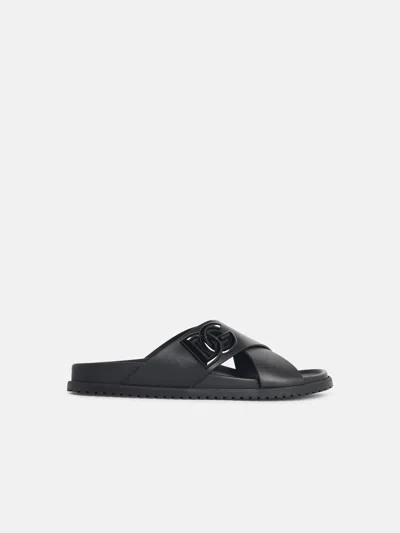 Dolce & Gabbana Black Leather Slippers